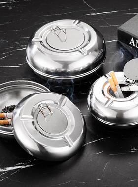 不锈钢烟灰缸家用防风烟灰盅带盖台面创意礼品KTY鼓型烟灰缸定制