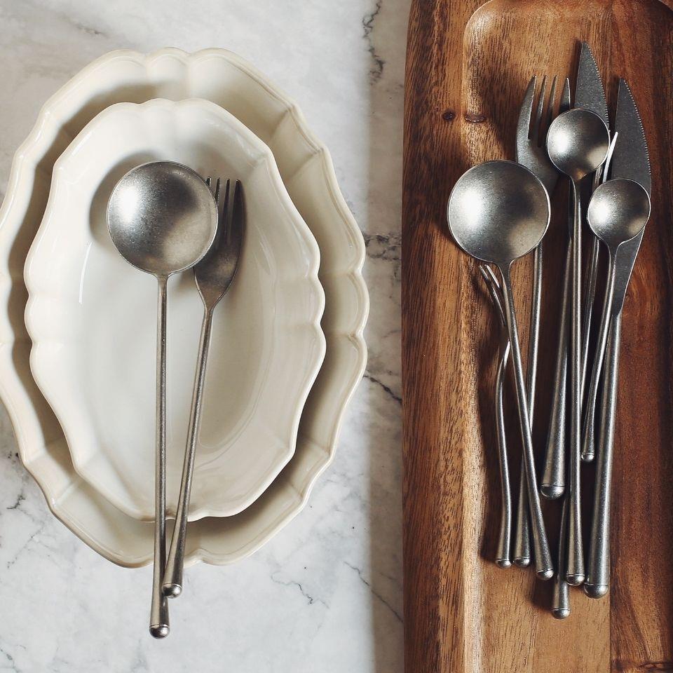 复古不锈钢日式雪花砂餐具酒店甜品叉勺茶勺西餐刀叉勺子套装定制