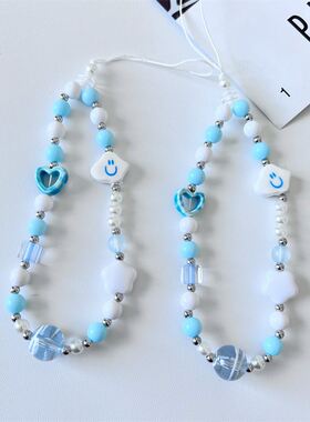 小清新奶蓝色云朵cdd相机手绳diy串珠链挂绳手机拍立得耳机套挂件