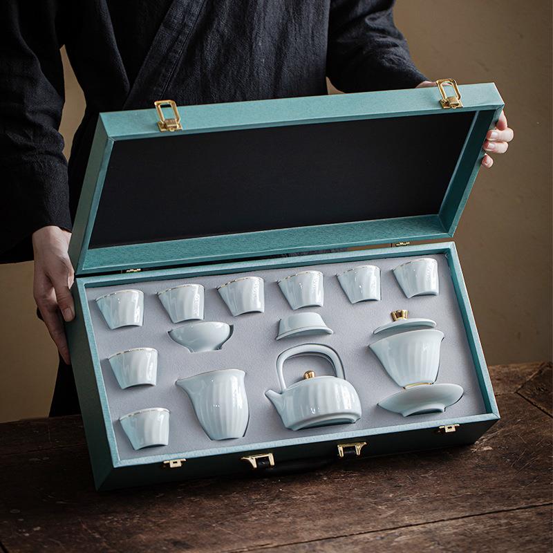 礼品功夫茶具套装家用印logo盖碗提梁壶开业德化陶瓷茶具套装定制