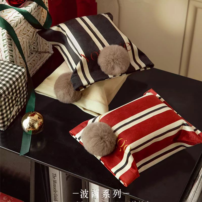 轻奢现代简约纸巾盒红色新年装饰抽纸盒客厅车载短绒布艺纸巾盒