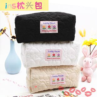ins网红学生枕头笔袋大容量化妆包花朵化妆袋收纳包少女心文具袋