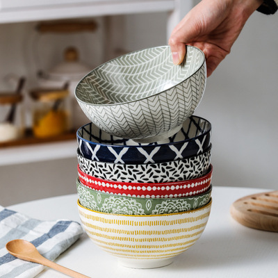 邮购6寸日式陶瓷碗釉下彩餐具创意米饭碗 吃饭碗家用大碗面碗