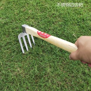 淬火木柄不锈钢四齿钉耙 松土耙子短柄小锄头小爪勾园艺农用工具