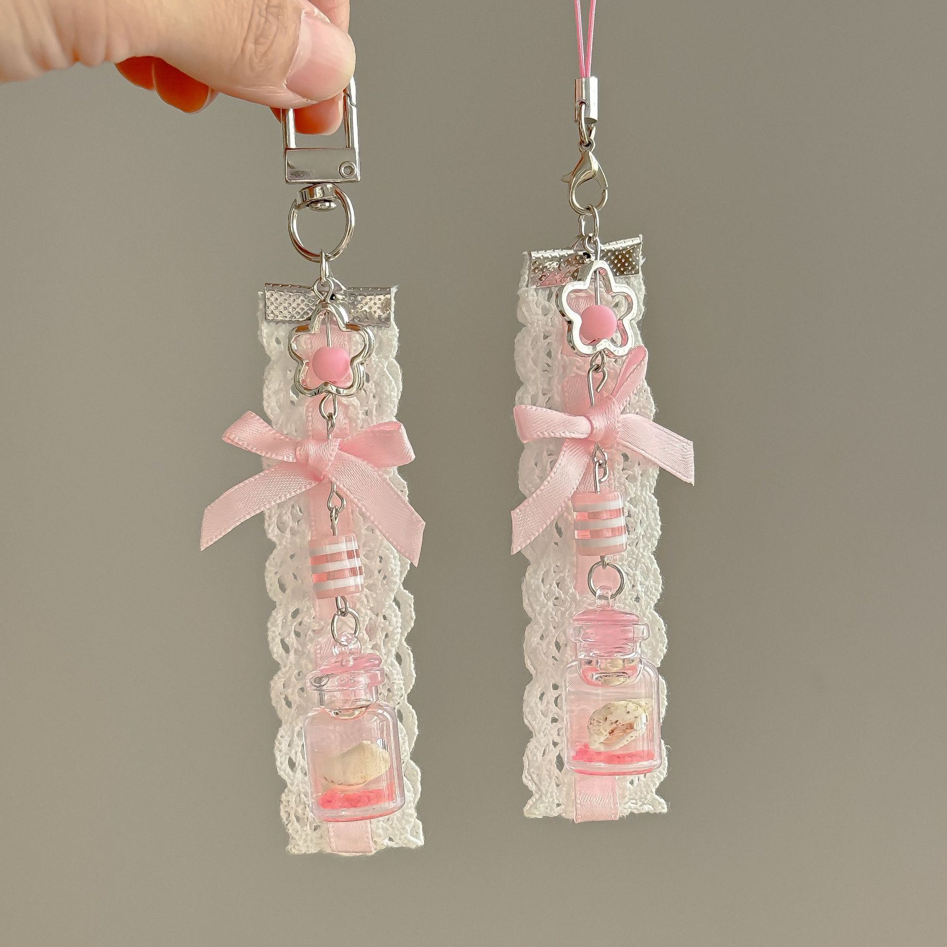 手工可爱夜光许愿瓶手机链甜美蝴蝶结钥匙扣少女卡册书包挂件挂饰