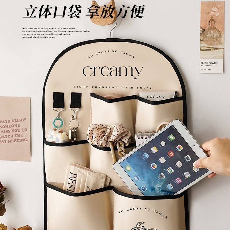 ins挂袋壁挂式收纳袋宿舍墙上杂物袋大容量布艺床头收纳神器
