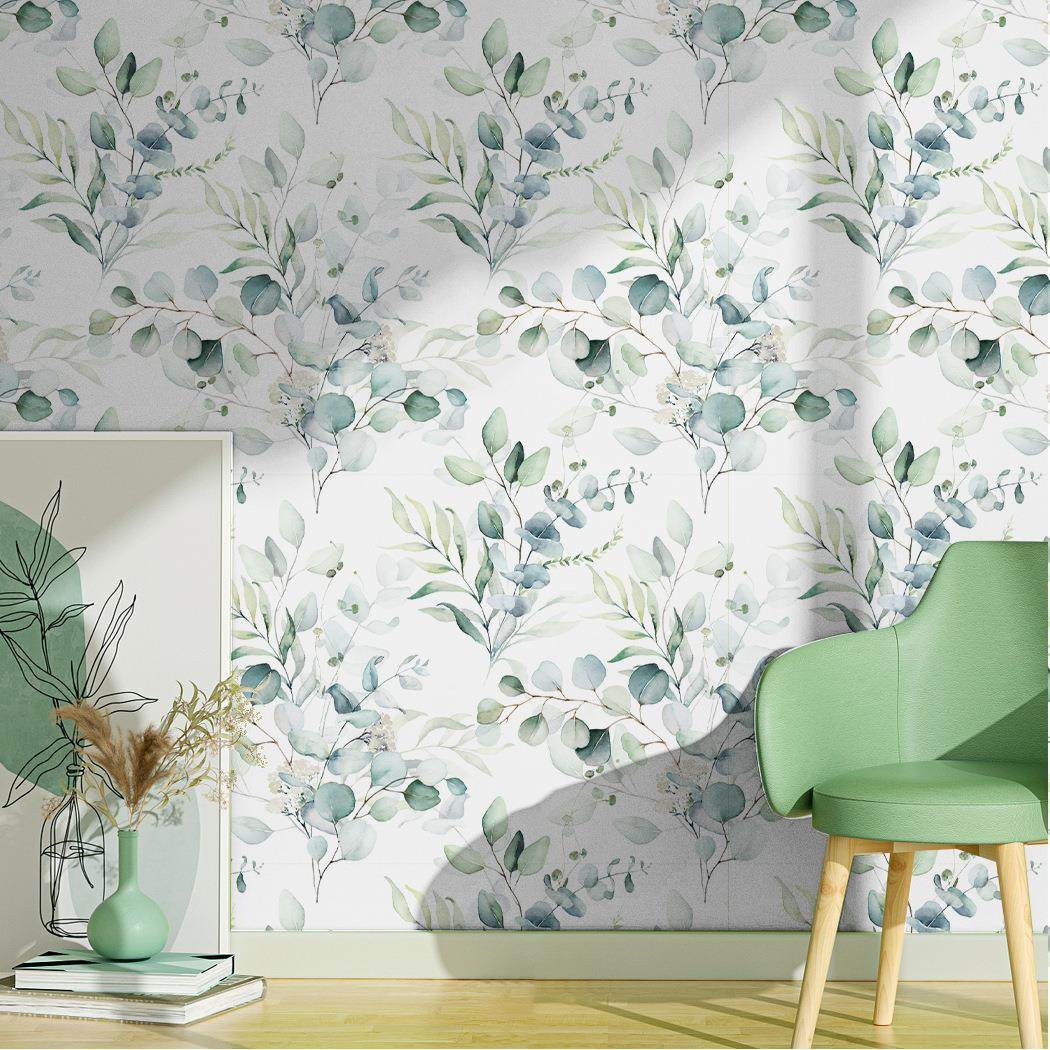 水彩桉树叶装饰墙纸植物树叶苗圃ins风自粘壁纸跨境电商热销RW221