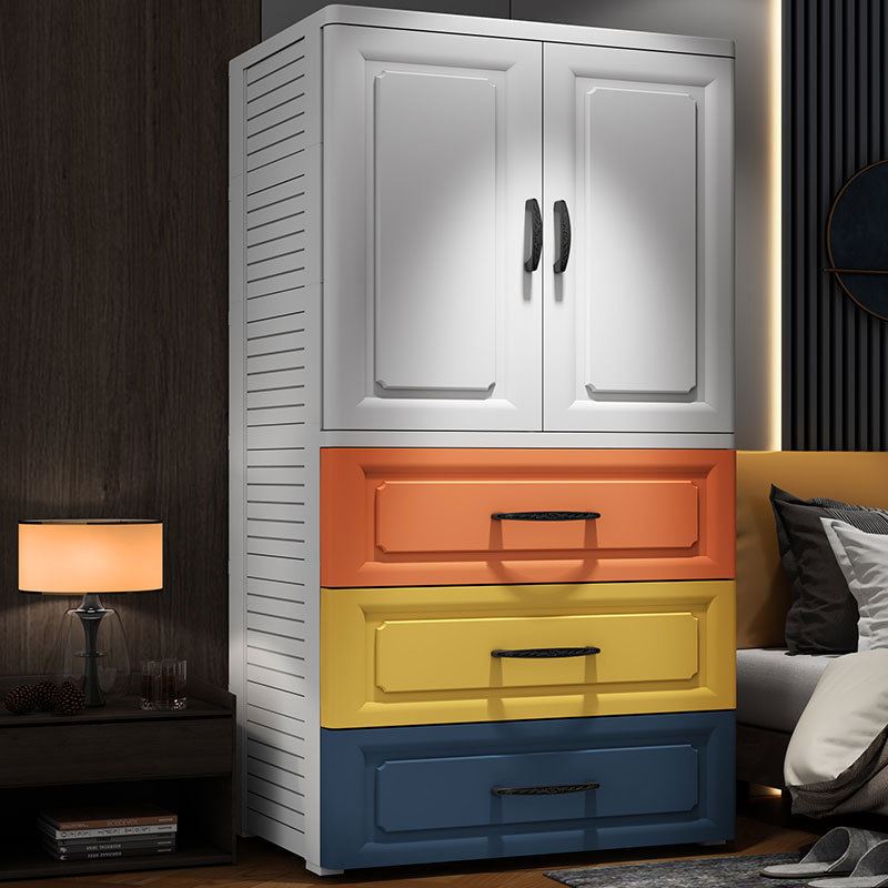 加厚双开门衣柜塑料抽屉式儿童收纳柜子客厅零食储物柜衣服置物架