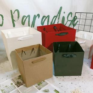 手提袋牛皮纸袋正方形超大容量放礼物圣诞包装礼品袋加印logo现货