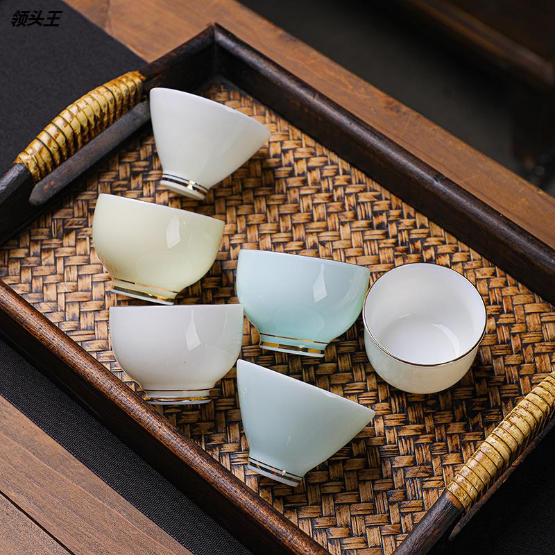 陶瓷茶杯品茗杯羊脂玉主人杯礼品杯描金边个人杯功夫茶碗茶具批发