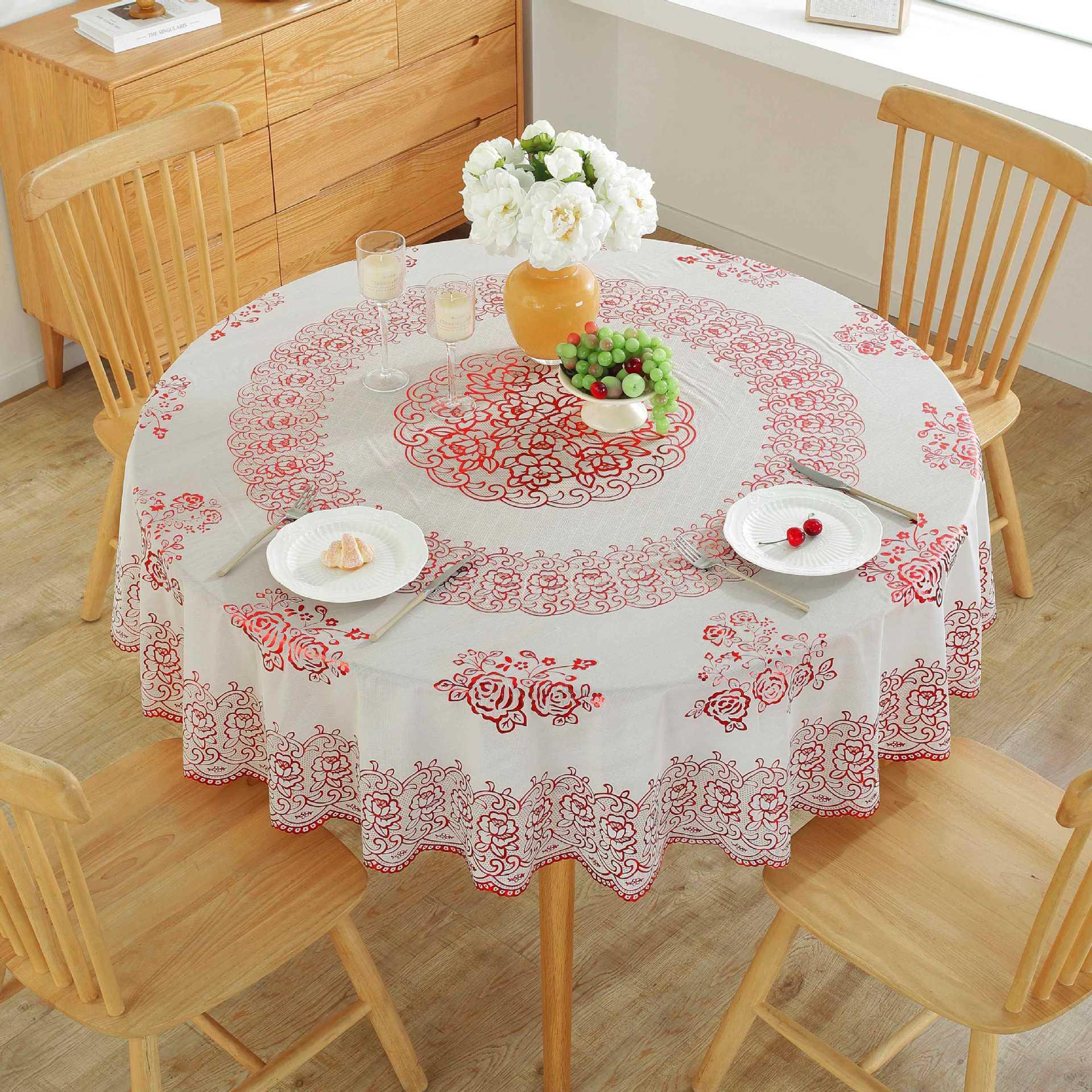 直销直径250cm圆桌布酒店欧式烫金塑料pvc台布家用圆桌布防油定制