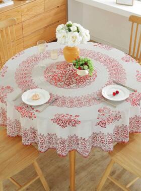 直销直径250cm圆桌布酒店欧式烫金塑料pvc台布家用圆桌布防油定制