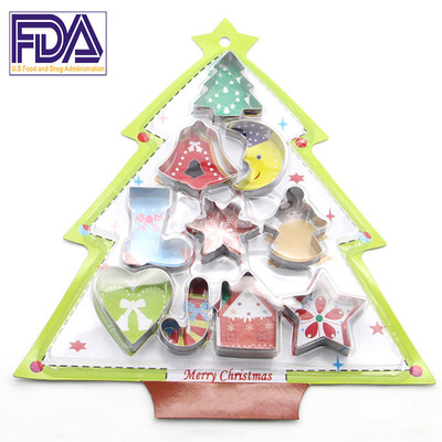 不锈钢曲奇刀圣诞树10件套饼干蛋糕切压模糖饼制作烘焙模具套装