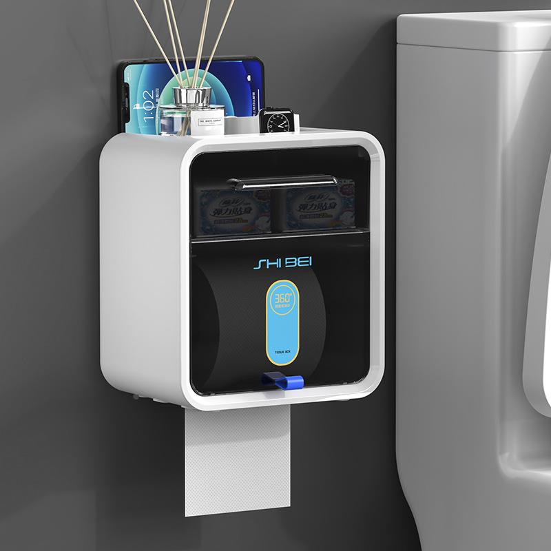 2025新款浴室免打孔壁挂式纸巾盒双层抽屉可视抽卷纸收纳盒卫生间