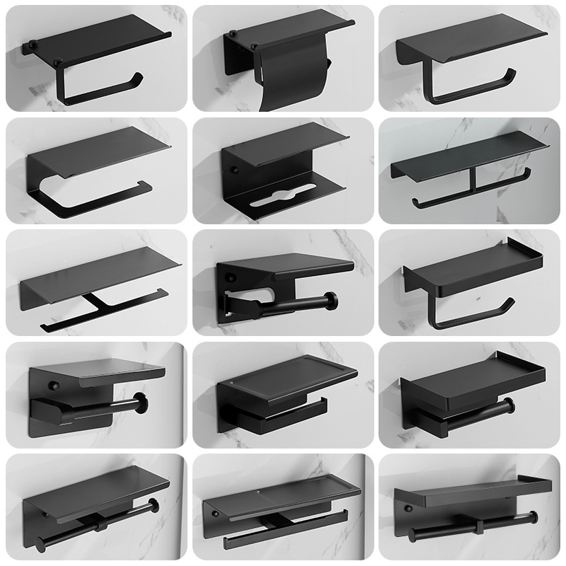 免打孔不锈钢纸巾架浴室厕所卷纸架卫生间厕纸架黑色手机纸巾钩