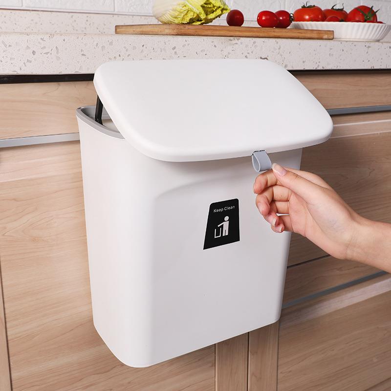 大号厨房滑盖式垃圾桶创意带盖免打孔垃圾桶壁挂垃圾篓家用垃圾筒
