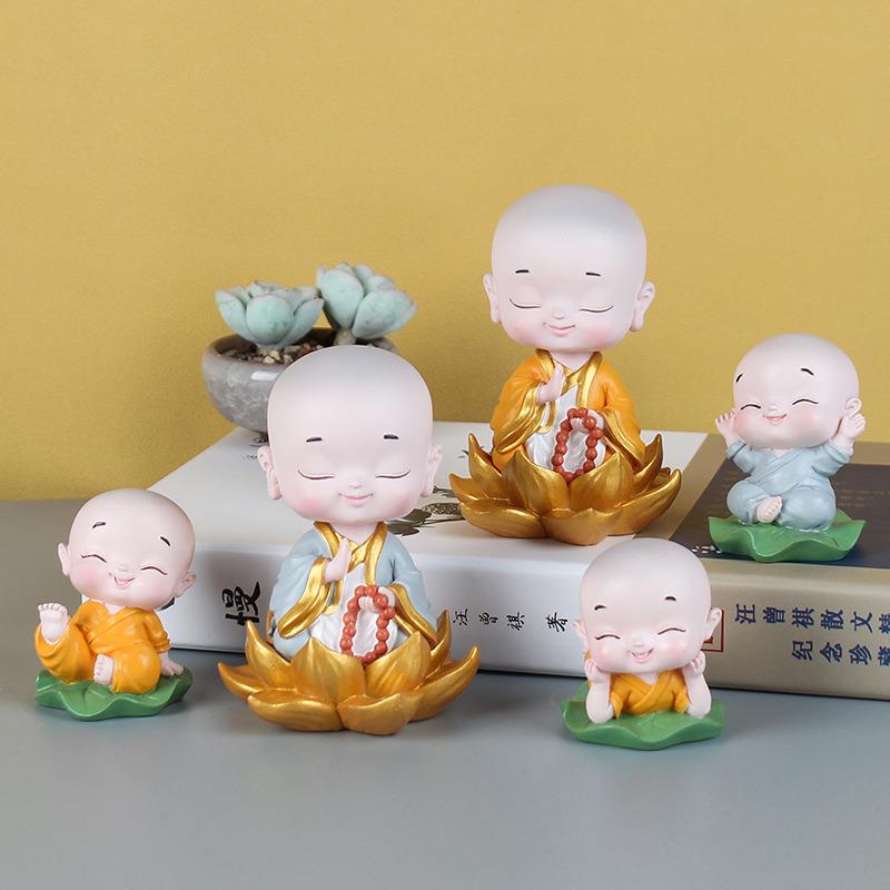 童年小和尚可爱树脂工艺品摆件卧室茶室办公创意家居装饰汽车摆件