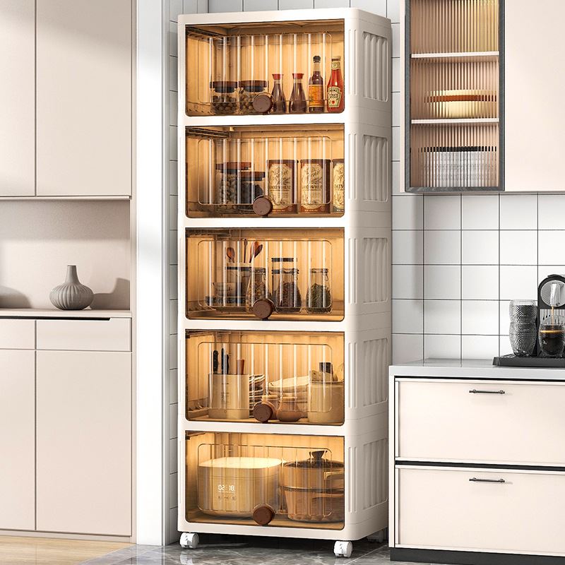 厨房带门储物柜落地多层蔬菜零食置物架大容量可移动翻盖收纳柜子