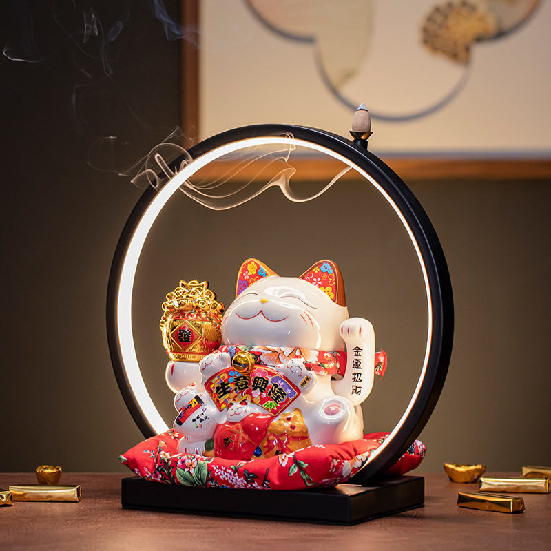 招财猫灯圈电动摇手摆件店铺开业大号日本陶瓷创意礼品收银台摆件