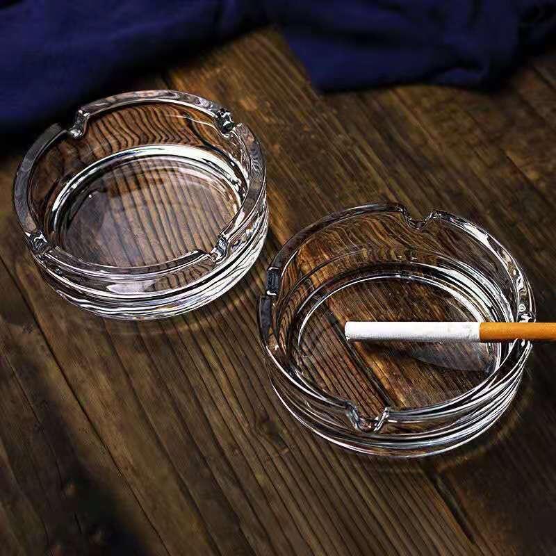 创意时尚雪茄烟缸水晶玻璃描金烟灰缸办公室客厅家居摆件大号烟缸