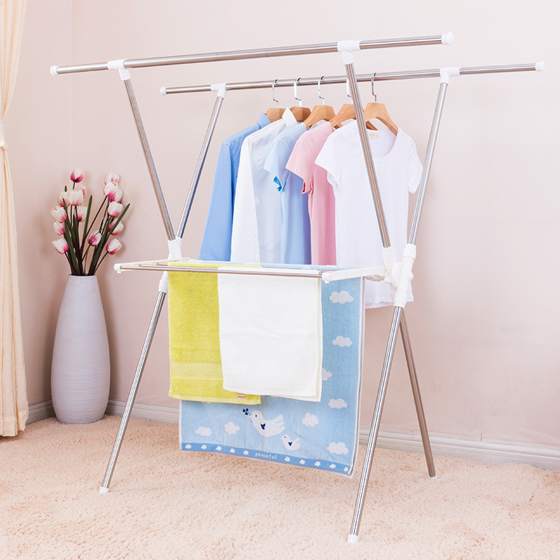 晾衣架落地折叠 多功能室内挂衣服架子阳台伸缩凉衣架 落地衣架