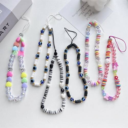 新款亚克力爱心笑脸手机链diy饰品配件手工串珠树脂圆珠手绳