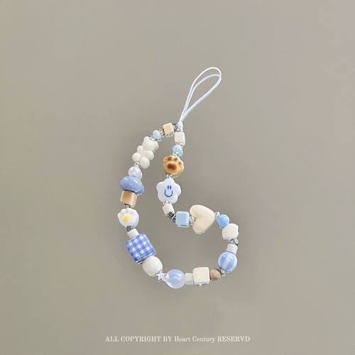 【小栗熊】原创陶瓷粉色复古手机挂件手机链ccd挂绳相机链条