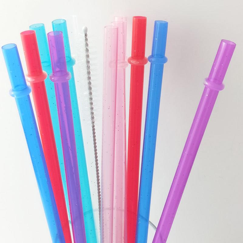 新款色带环亮片粉塑料管加厚加硬派对创意彩色12支吸管重复使用定