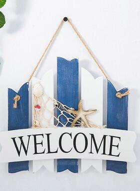 地中海做旧风格欢迎牌 海洋装饰 舵手海锚欢迎挂牌 木质WELCOME牌