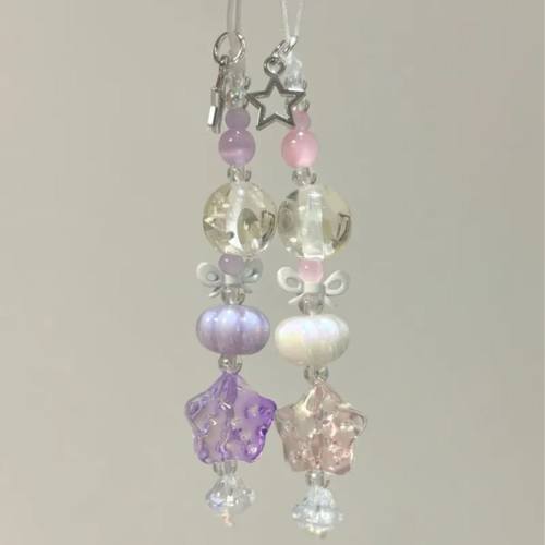 原创冰透星星吊坠串珠手机链ccd挂绳相机挂饰防丢绳钥匙扣挂件