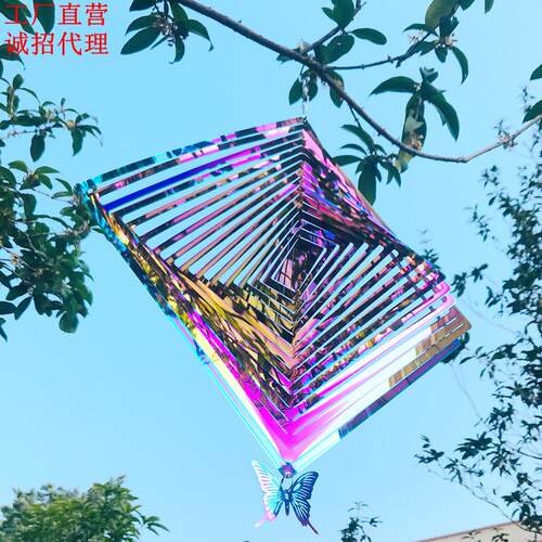 风铃供货旋转风转不锈钢创意个性多层立体菱形家居室内外风铃