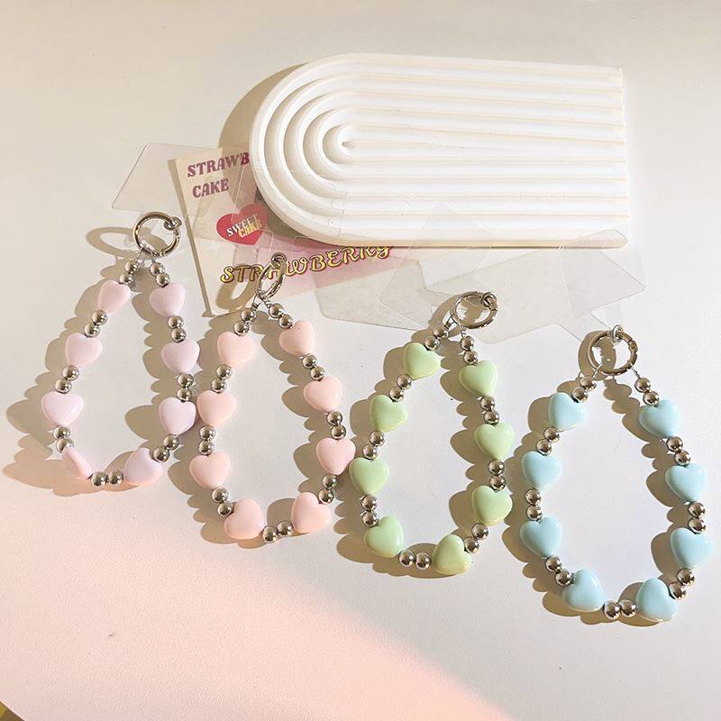 ins简约小众爱心珠珠链手环腕带通用手机挂绳diy手工串珠吊坠配饰