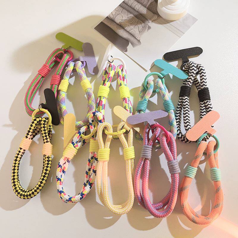 日韩ins彩色编织腕带绳短款手机挂绳夹片链条diy手工编织链钥匙扣