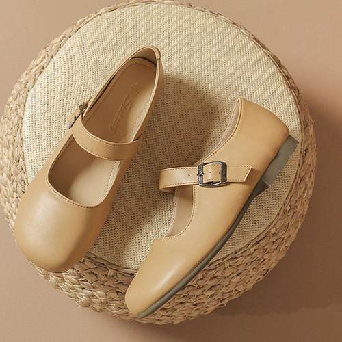 玛丽珍鞋女新款方头小众法式复古浅口一字带平底显透气软底单鞋定