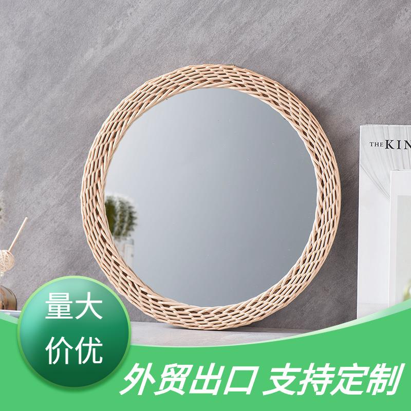 柳条手工编织装饰镜复古手工圆形化妆镜子装饰镜工作室民宿墙面镜