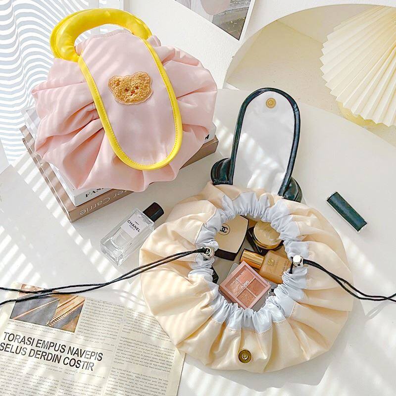 便携式化妆品收纳包手提洗漱包大容量高颜值懒人抽绳化妆包