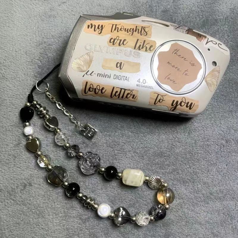 黑色玫瑰花异形珠子ccd相机手绳diy珠子手机链挂绳手机拍立得配件