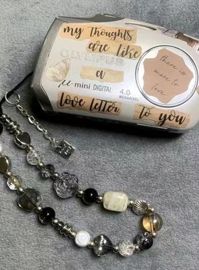 黑色玫瑰花异形珠子ccd相机手绳diy珠子手机链挂绳手机拍立得配件