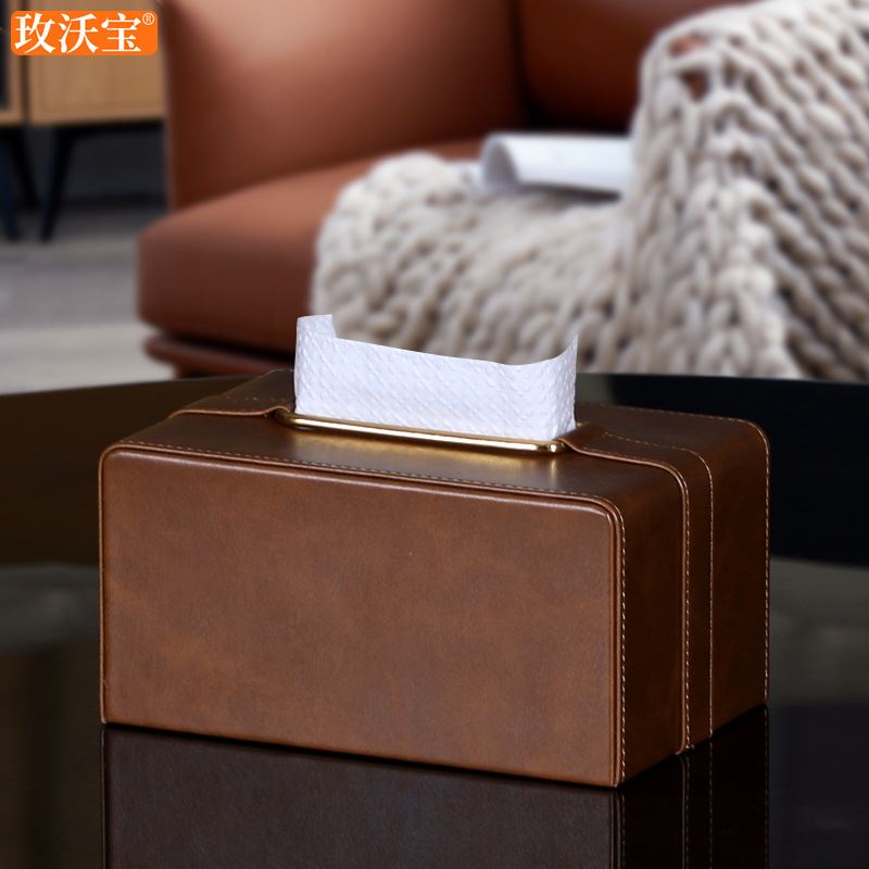轻奢皮质纸巾盒摆件北欧复古家用客厅餐厅茶几抽纸装饰品摆设创意