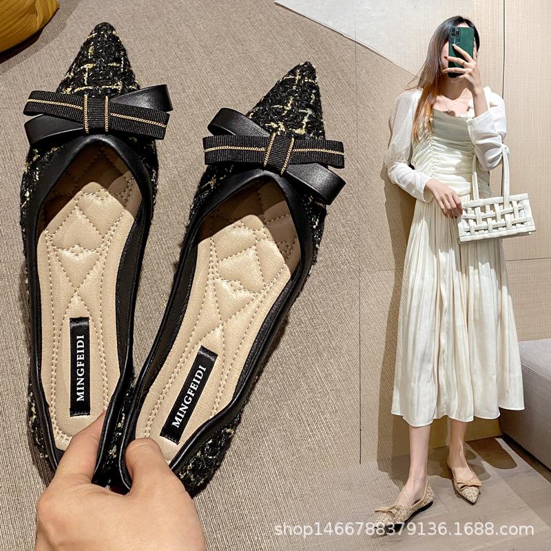 2025春季新款晚晚鞋网红尖头浅口平底温柔小香风大码单鞋女41-43