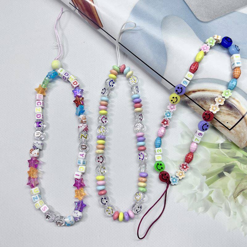 韩国ins风爱心手机壳链条短款珠串挂绳少女个性手腕装饰挂饰