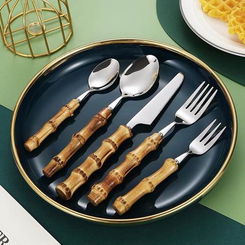 竹节手柄餐具西餐牛排刀叉勺不锈钢餐具五主件套装定制