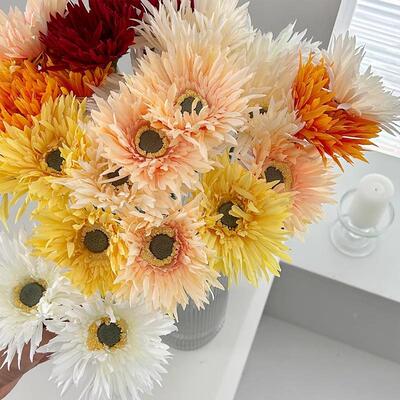 长枝拉丝非洲菊仿真花装饰假花摆件客厅塑料花绢花人造花扶郎菊定