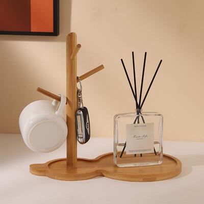 创意木质葫芦树杈钥匙收纳架杯架倒挂沥水架水杯架实木桌面置物架