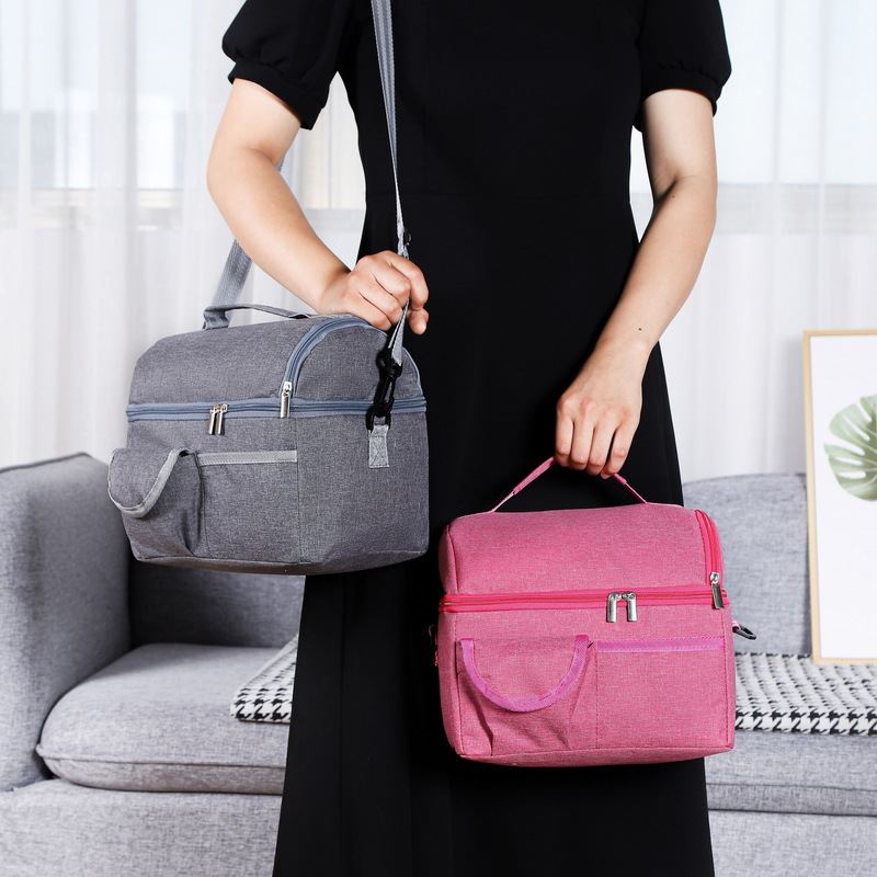 双层饭盒手提包防水保温袋学生上班族带饭便当袋简约铝箔加厚冰包