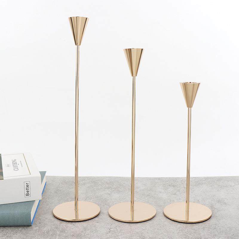 跨境欧式摆件烛台金色铁艺锥头三件套摆件婚庆道具装饰蜡烛小烛台,家居饰品,烛台,淘宝优惠券,粉丝福利购,淘宝优惠卷