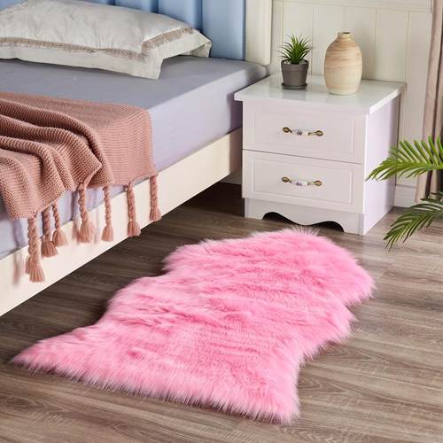 网红玫粉色长毛绒卧室床边地毯 不规则色地垫 飘窗垫装饰皮形定制