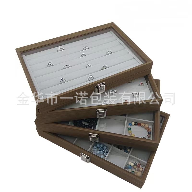 黑胡桃纹木质戒指耳环百位12格24格项链吊坠首饰饰品珠宝收纳箱