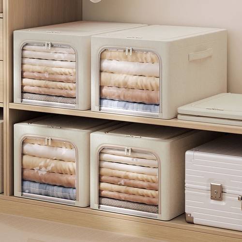 高端加长涤棉收纳箱 折叠布艺加粗钢架家居衣服收纳整理箱收纳盒