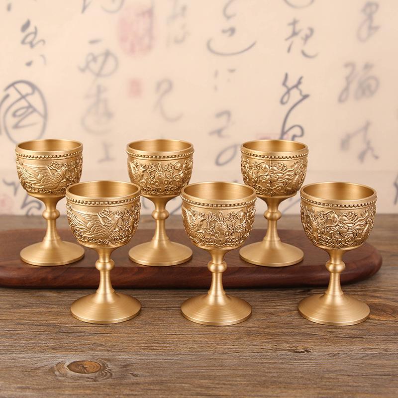 铜龙凤酒杯中式家用烈酒杯白酒杯一口杯实心加厚高脚酒杯子送礼定